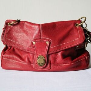 SOPRANO Vintage Red Leather Purse Shoulder Bag Fold Over Fall